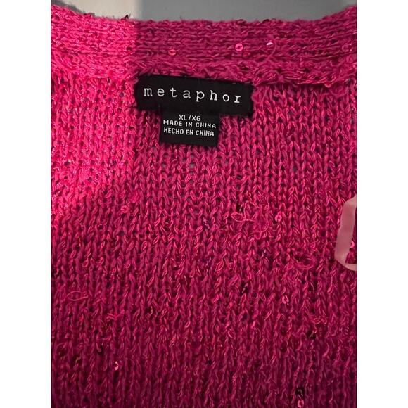 Metaphor Women’s Size XL Festive Fuchsia Sequin Open Knit Y2K Cardigan Sweater - Picture 7 of 7
